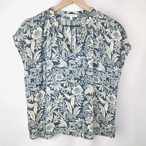 Patrons of Peace Women's Blue and Ivory Floral Boho Cap Sleeve Top Size S